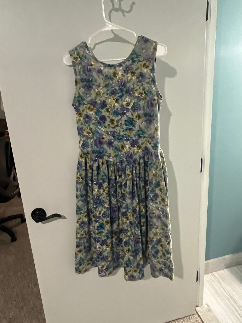 Handmade Floral Cottagecore Dress Women's Sleeveless Fit Flare Midi Pockets